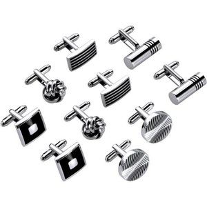 5 Pair Men's Cufflinks Cuff Links Stainless Steel Classic Tone Cufflinks Black